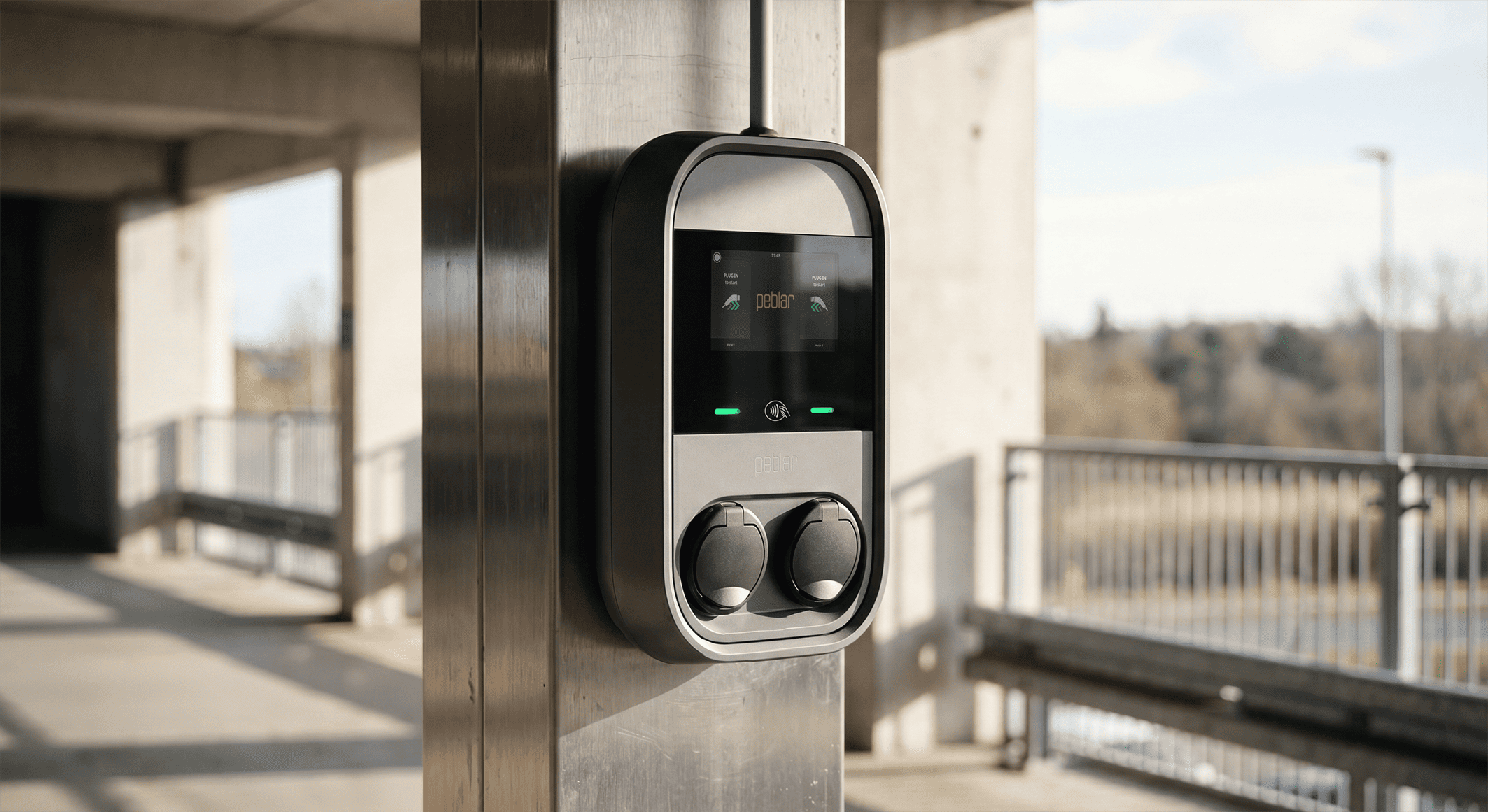 Peblar Dual met twee Type 2-sockets in een parkeergarage